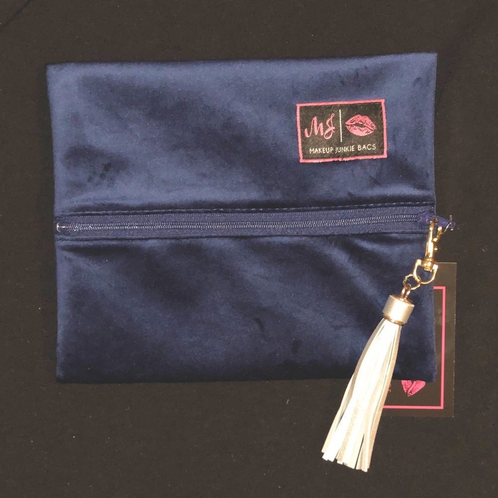 NWT Small Cobalt (Navy) Velvet Makeup Junkie Bag